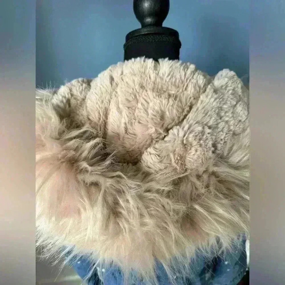 NWT Avec Les Filles Distressed Faux Fur Lined Denim Anorak ~ Large - Picture 9 of 11